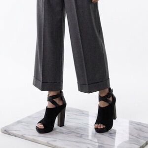 All Saints Gladiator Stacked Heels Size 9 Suede Black Peep Toe